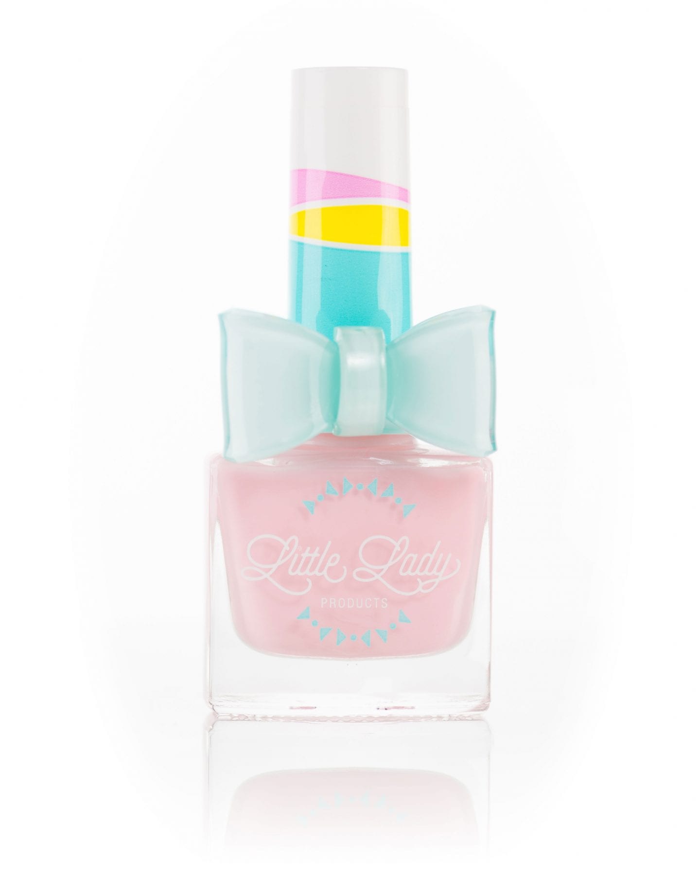Marshmallow Clouds nail polish bottle adorned with a blue bow, offering a sweet marshmallow scent, perfect for a delightful and playful manicure experience.