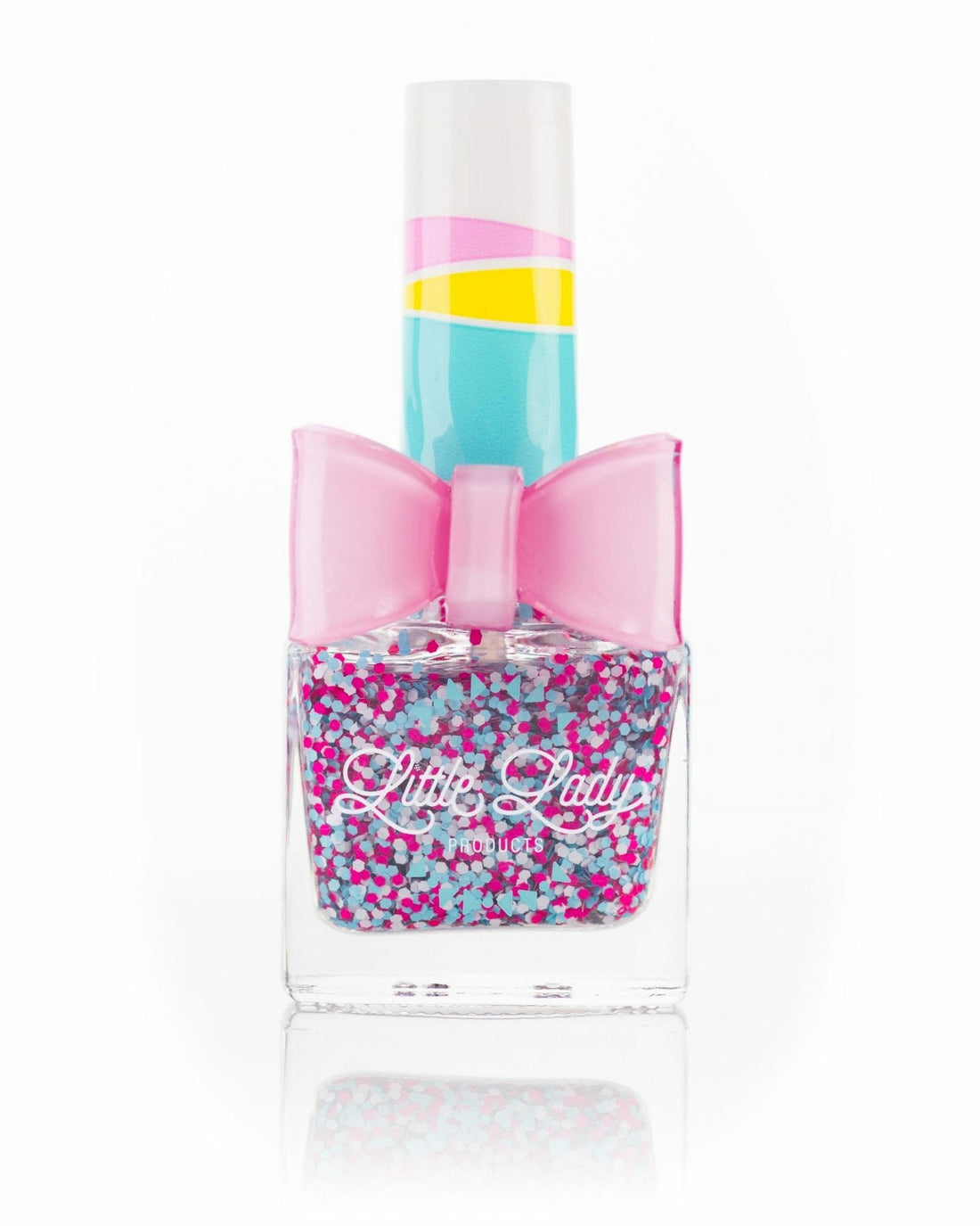 Bunny Hop nail polish bottle with an adorable pink bow, designed for kids, offering a candy scent for a fun manicure experience.