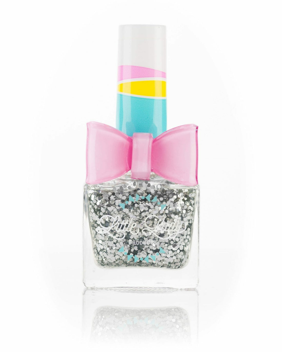 Fairy Dust nail polish bottle with silver glitter, designed for kids by Little Lady Products, featuring a pixie scent and a playful, magical aesthetic.