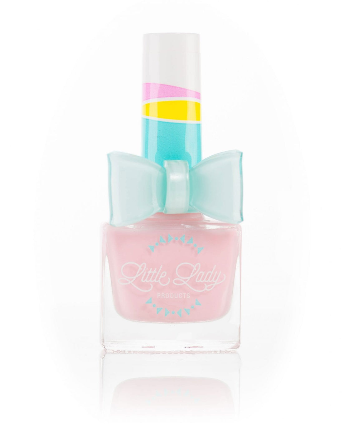 Marshmallow Clouds nail polish bottle adorned with a blue bow, offering a sweet marshmallow scent, perfect for a delightful and playful manicure experience.