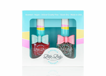 Holiday Duo: A box featuring So Very Strawberry and Peppermint Sprinkles nail polish from Little Lady Products, known for kid-friendly, toxin-free beauty items.
